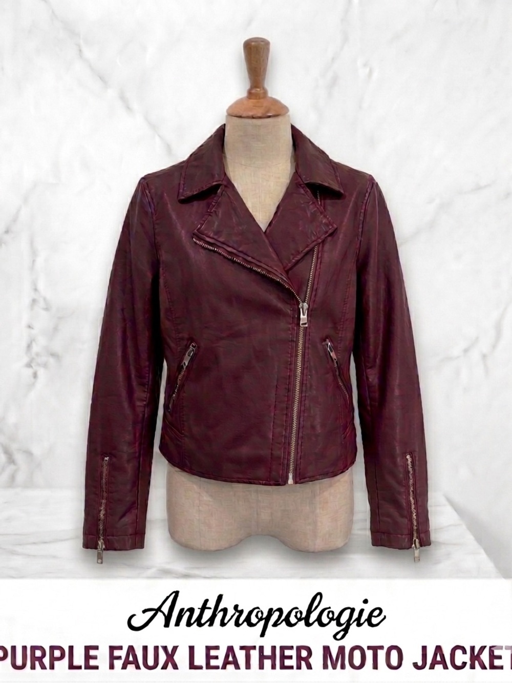 Anthropologie Mauve Leather Moto Jacket with Silver Zippers Size M